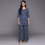 Women Navy Blue & White Printed Night suit