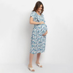 Blue Floral Maternity Midi Dress